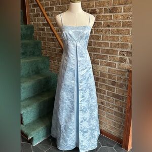 vintage blue beaded jaquard split prom/formal dress